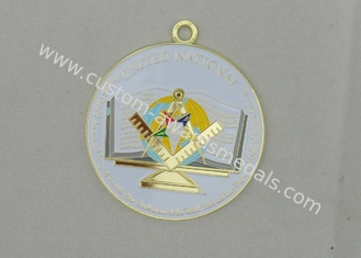 La medalla del esmalte de la aleación del cinc de los francmasones de la parte posterior plana con la aleación del cinc a presión fundición, chapado en oro