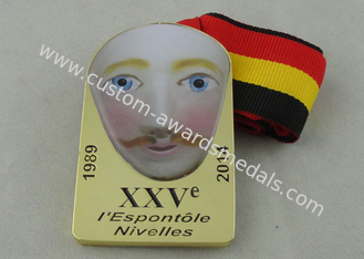 XXV medalla de la cinta del esmalte del chapado en oro de I Espontole Nivelles 2,5 pulgadas