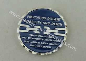 1 moneda personalizada 3/4 pulgada para prevenir incapacidad y muerte de la enfermedad, galjanoplastia de plata con la aleación del cinc y esmalte suave