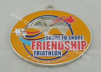 Niquelado sintético de la medalla de la amistad 2,5 pulgadas para el Triathlon de los E.E.U.U.