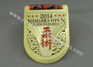 Las medallas de la cinta del torneo de Jiu Jitsu a presión fundición con el chapado en oro