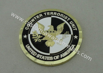 Las monedas militares de encargo de 1 3/4 pulgada contradicen al terrorista que muere la unidad de cobre amarillo caja pegada, transparente llena