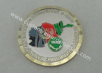 Dos tonos que platean el esmalte suave de la moneda de cobre amarillo militar de ISAF 1,75 pulgadas